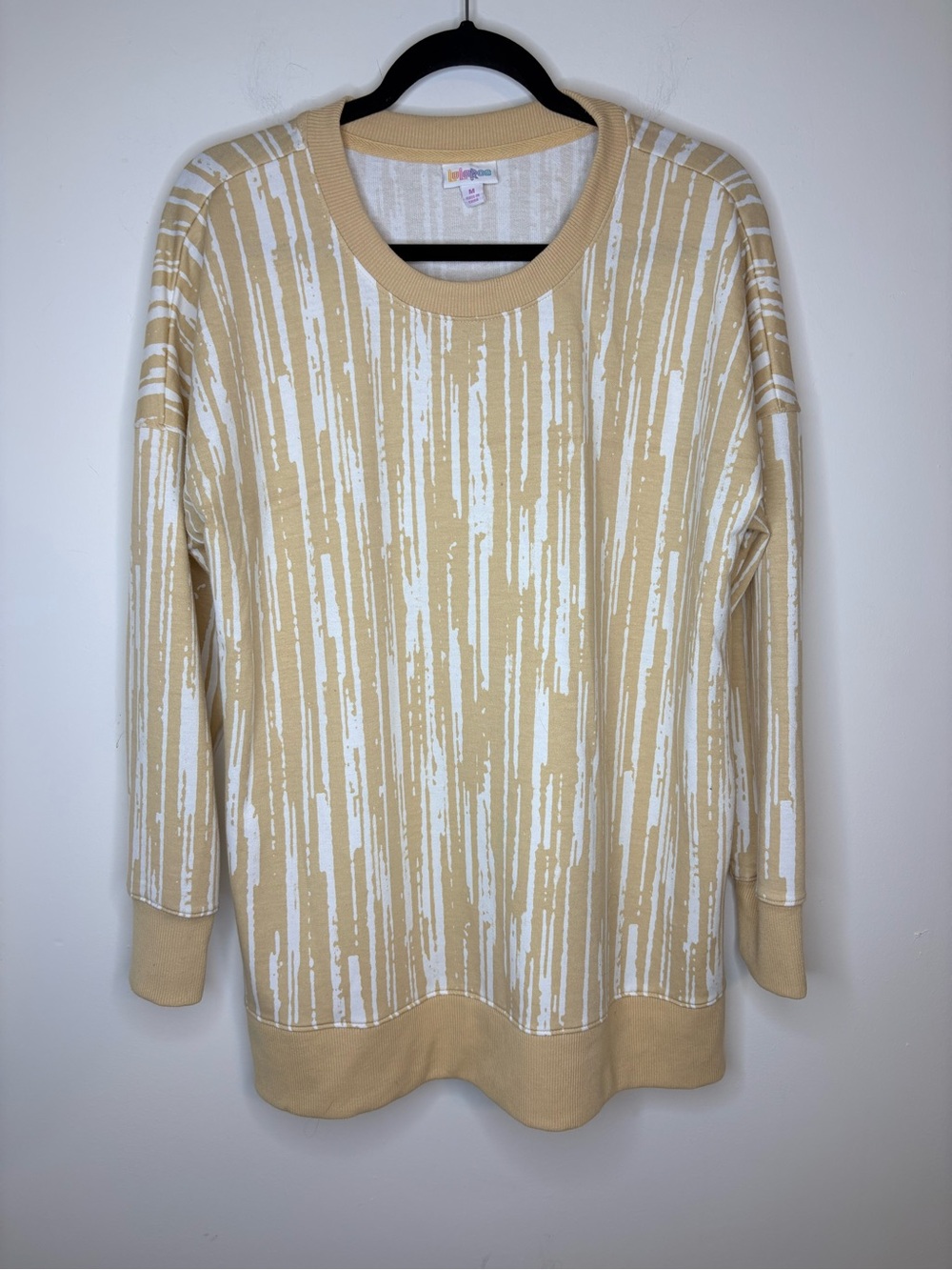 LuLaRoe Hannah Crewneck Sweater Striped Beige and White Size Medium